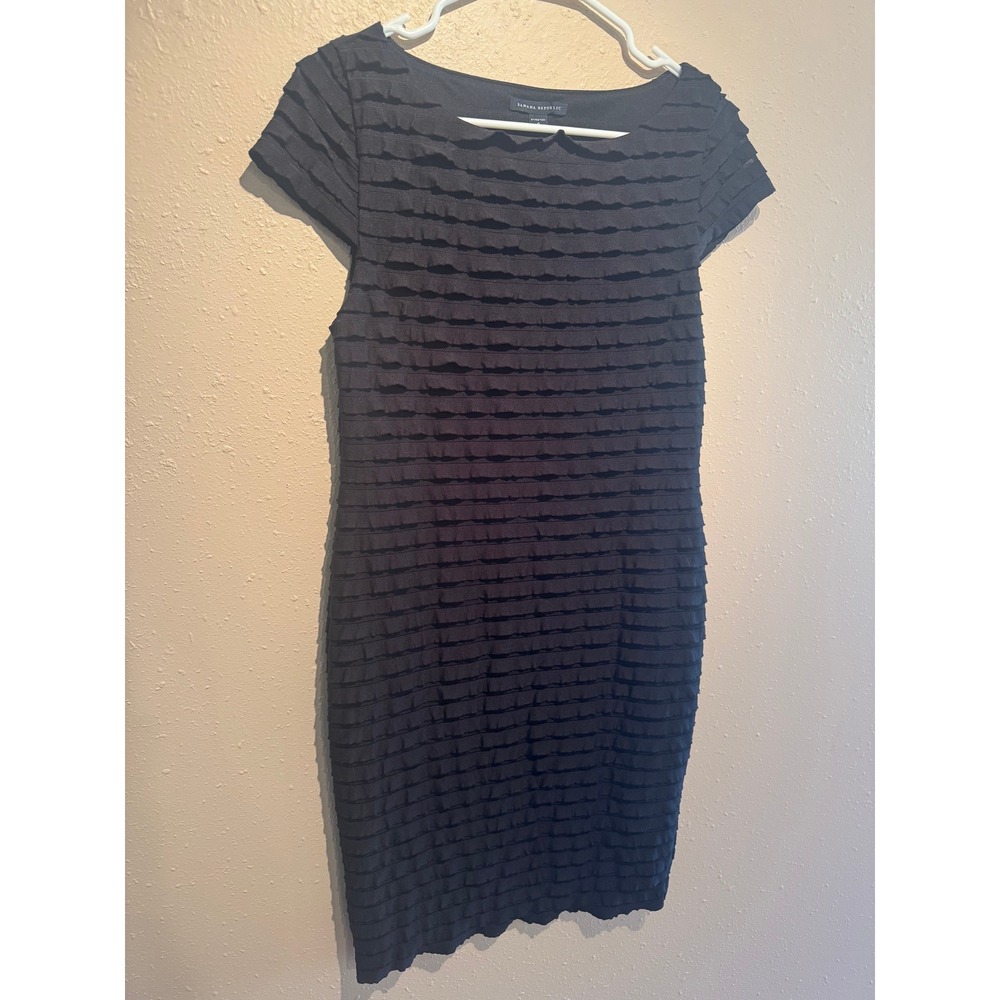 Banana Republic Black Ruffle Tiered Sheath Dress Short Sleeve Stretch Small - Picture 2 of 6